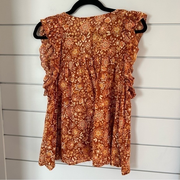 Sundry Evereve Floral Flutter Top, Warm Tones, Cotton, Size 2 - Picture 2 of 7